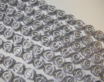 19 - 10mm Soft Lilac with Silver Snail Shell Swirl Spiral Coin Czech Glass Beads