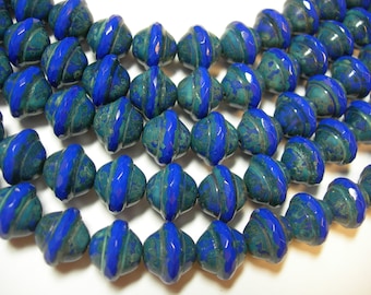 15 9mm Navy Blue Travertine Czech Glass Faceted Saturn Beads