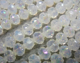 25 5x6mm Czech Glass Milky White Luster Iris Rosebud beads