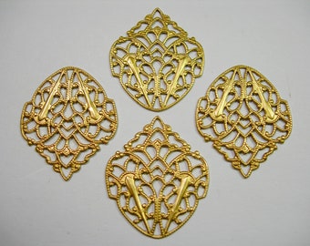 Raw Brass Victorian Earring Findings Drops Filigree - 4 -