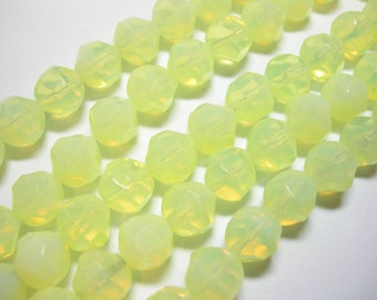 23 9mm Jonquil Yellow Opal Firepolished Thru Cuts Czech Glass Beads