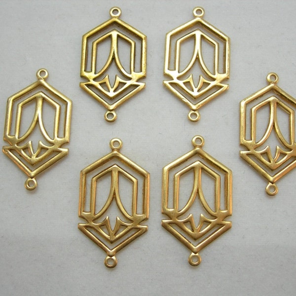 Raw Brass Art Deco Earring Finding Drop Stamping - 6