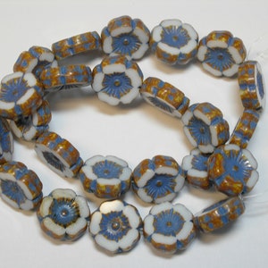 12 beads - White Picasso with Blurple wash - Bluish Purplish - Czech Glass Flower Beads 12mm