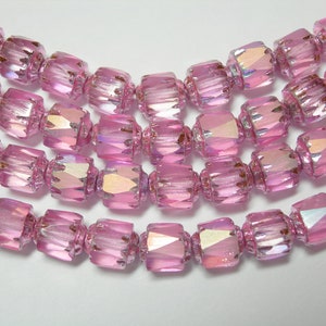 25 6mm Pink Apollo with Pink ends Firepolished Cathedral Czech Glass Beads
