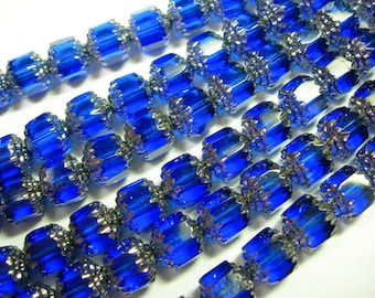 25 8mm Cobalt Blue Firepolished Cathedral Czech Glass Beads