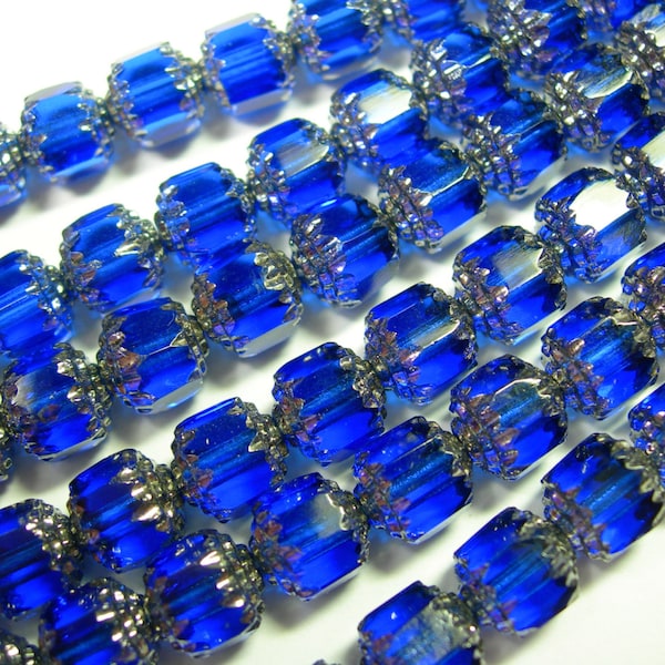25 8mm Cobalt Blue Firepolished Cathedral Czech Glass Beads