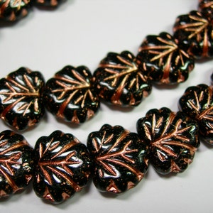 10 beads Black with Copper Czech Glass Maple Leaf Beads 11x12mm image 2