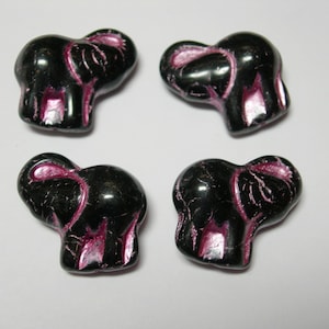 Czech glass Elephant Beads - Black with Pink finish- 4 beads - 20mm x 22mm