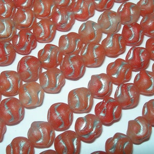 15 9mm Matte Orange with Silver Twisted Round Love Knot Czech Glass Beads