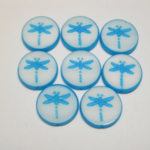 8 17mm Czech Glass White with a Capri Blue finish Dragonfly Coin Beads