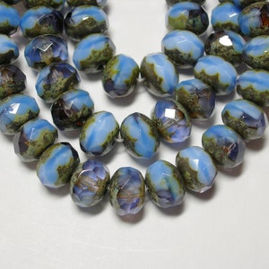25 8x6mm Light Sapphire Blue Blend Travertine Czech Fire polished Rondelle beads