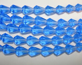 25 Sapphire Blue Czech Glass Faceted Teardrop Beads 9x7mm