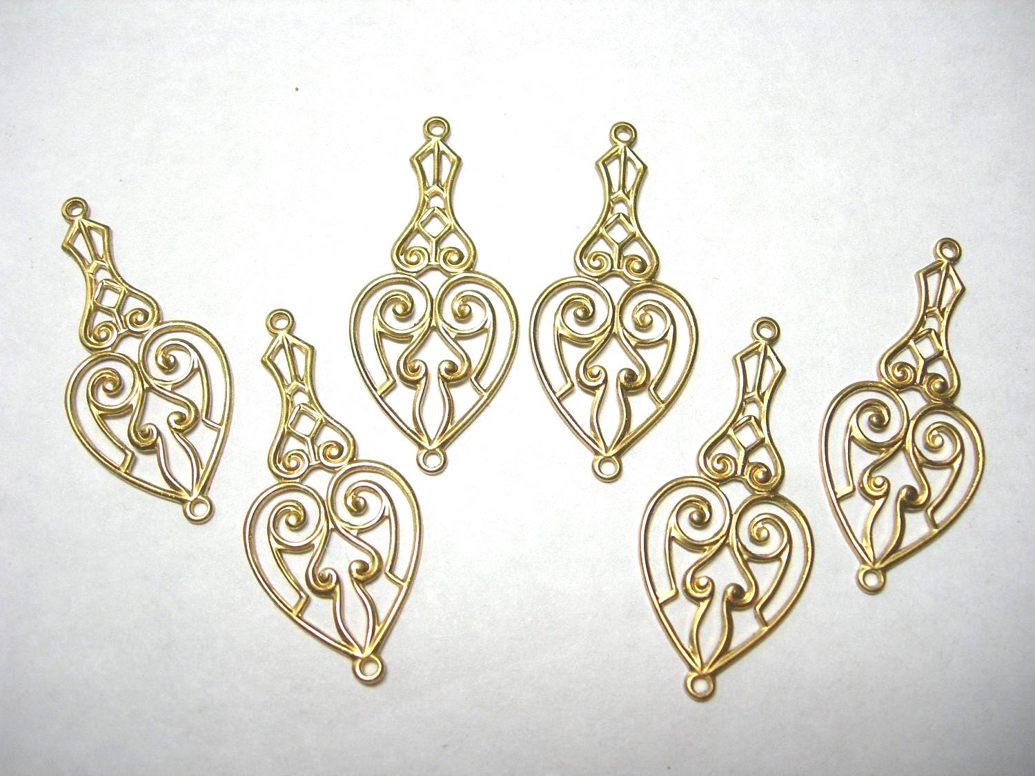 thumbnail image 2 of Raw Brass Drops Victorian Style Earring Findings – Filigree Drops, 4 Pieces, Made In USA 2 of 6