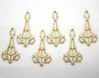 Raw Brass Victorian / Art Deco Earring Findings Drops - 6