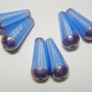 6 Blue Silk w/ Bronze Czech Glass Faceted Teardrop Beads 19x8mm