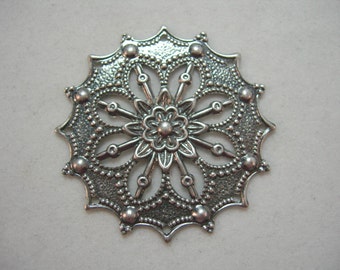 Antiqued Silver Plated Brass Victorian Filigree Finding Pendant