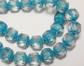 20 6mm Matte Crystal Turquoise wash Cathedral Czech Glass Beads