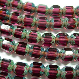 25 8mm Czech Glass Faceted Tube Amethyst Purple Travertine beads