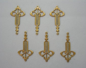 Raw Brass Victorian / Art Deco Earring Findings Drops - 6