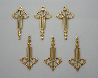 Raw Brass Victorian / Art Deco Earring Findings Drops - 6