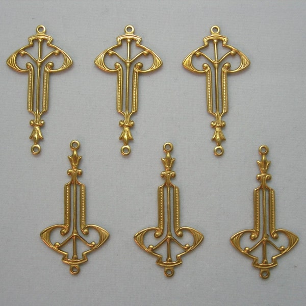 Raw Brass Victorian / Art Deco Earring Findings Drops - 6