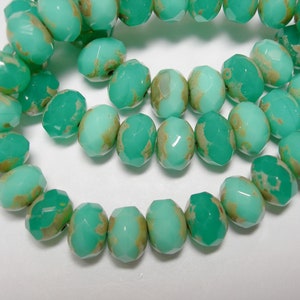 25 8x6mm Teal Mix Picasso Czech glass Rondelle beads