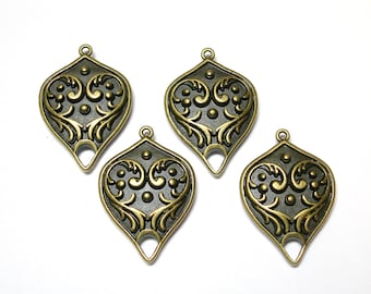 4 Antiqued Brass Teardrop Pendant Earring Drops Dangles  - 30mm