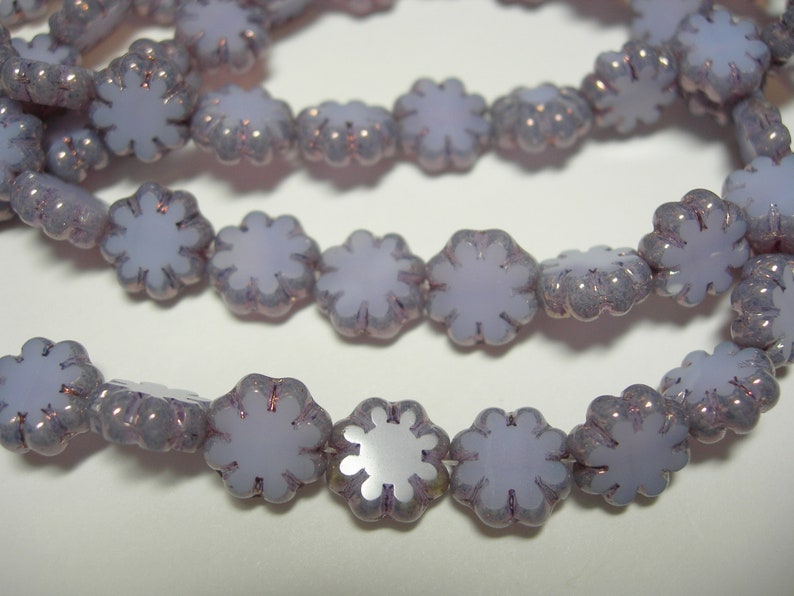 25 beads Cactus Flower Lilac with Bronze Czech Glass Flower Beads 9mm image 1