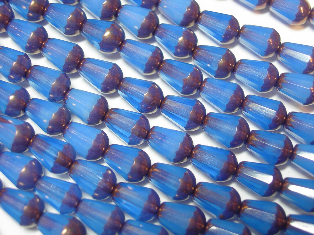 19 Cornflower Blue Opal With Bronze Czech Glass Faceted Etsy