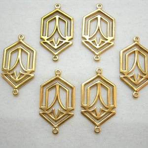 Raw Brass Art Deco Earring Finding Drop Stamping - 6