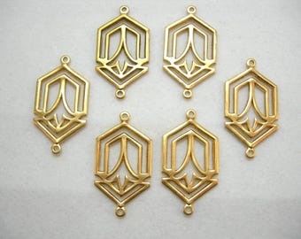 Raw Brass Art Deco Earring Finding Drop Stamping - 6