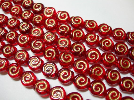 19-10mm Matte Clear with Gold Snail Shell Swirl Spiral Coin Czech Glass Beads