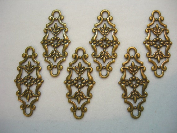 10 Raw Brass Victorian Earring Connectors Drops Dangles