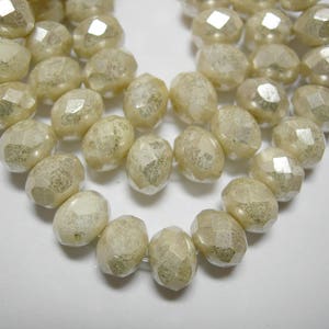 25 beads - 8x6mm Antiqu White Silver Wash Czech Fire polished Rondelle beads