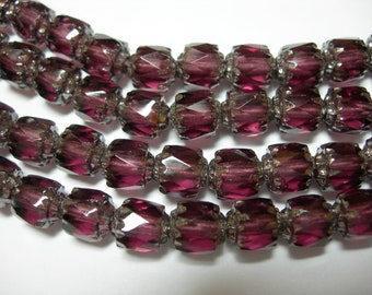 25 6mm Medium Amethyst with Silver Firepolished Cathedral Czech Glass Beads