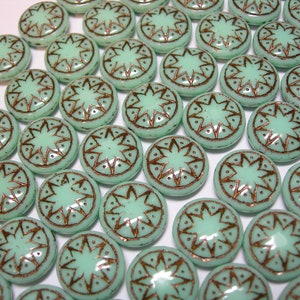 12 - 14mm Star of Ishtar Coin Czech Glass Beads Turquoise with Bronze finish
