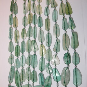 Ancient Roman Glass Beads 20mm - 30mm Green Ovals, double drilled, 17&quot; strand