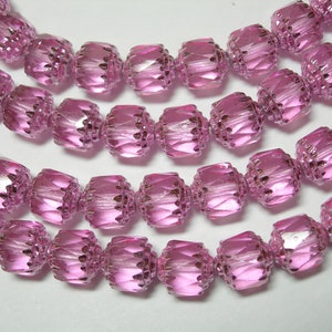 25 8mm Pink with pink ends Firepolished Cathedral Czech Glass Beads