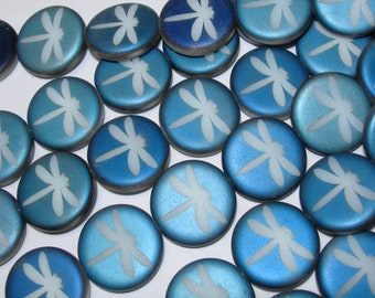 8 17mm Czech Glass Matte Blue on White Dragonfly Coin Beads