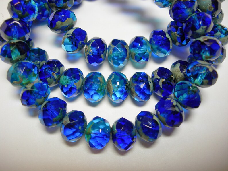 25 beads - 8x6mm STUNNING mix - Capri Blue Purple Bronze Czech Rondelle