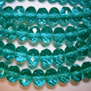 25 8x6mm Sparkling Teal Czech glass Rondelle beads
