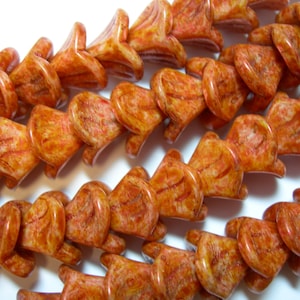 12 beads - Rose Topaz Picasso Luster Czech Glass 3 petal Flower Beads 10mm