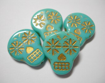 Czech Glass Beads 4pcs - 5869 Sugar Skull Beads Skull Beads 15x13mm Voodoo Beads Picasso Beads