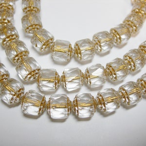 25 8mm Crystal Gold lined Firepolished Cathedral Czech Glass Beads