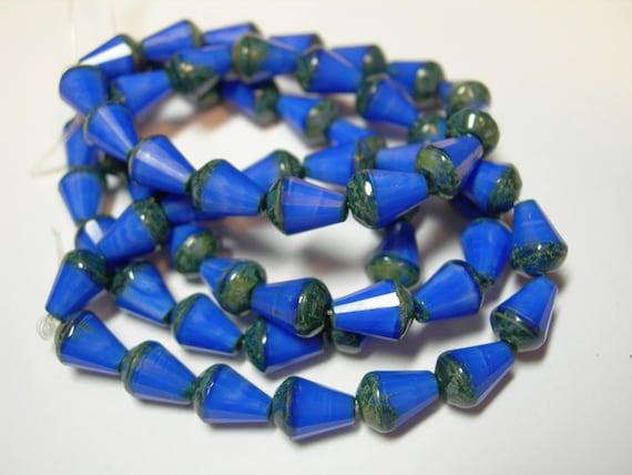 Pcs Crafts Czech Crystal Glass Faceted Round Drop Beads 8 x 11mm Blue//Black 60