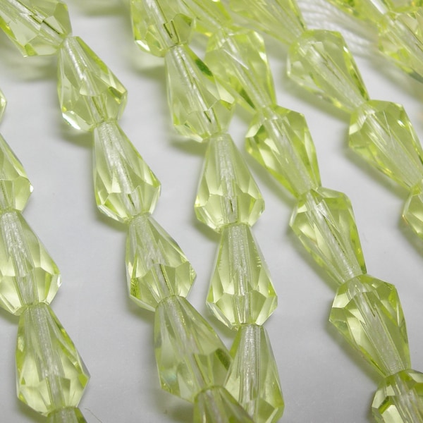 25 Jonquil Yellow Czech Glass Faceted Bell Teardrop Beads 10x7mm