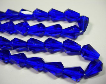 25 Cobalt Blue Czech Glass Faceted Bell Teardrop Beads 9x7mm