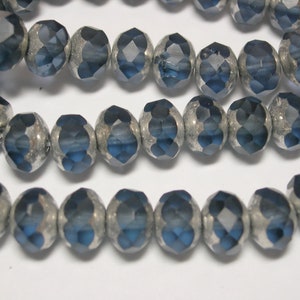 25 beads - 8x6mm Montana Blue with Silver Czech Fire polished Rondelle beads