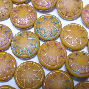 12 - 14mm Star of Ishtar Coin Czech Glass Beads Matte Gold with Metallic Iris finish