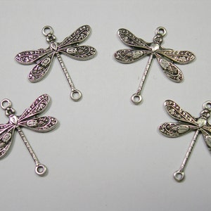 Silver Plated Dragonfly Victorian Earring Drops Findings Stampings -4